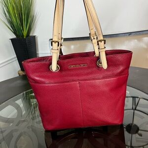 MICHAEL Michael Kors Bedford Red Pebbled Leather Pocket Tote